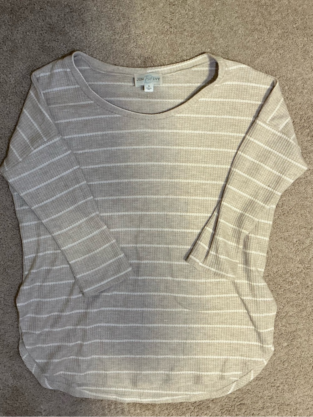 Francesca's Collections Beige and White Striped Scoop Neck Top